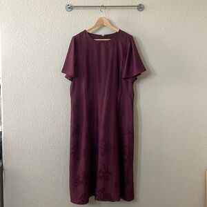 Ann Taylor Floral Print Short Sleeve Maxi Dress Sz:16 Burgundy